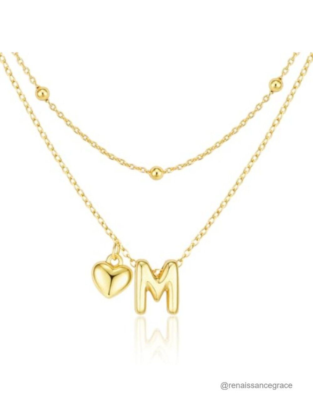 Dainty Heart Initial Necklace 14K Gold Plated Layered Letter Pendant